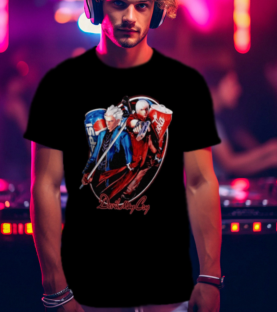 Devil May Cry Dante Vergil Pepsi Coca Cola Drink Battle T-Shirt