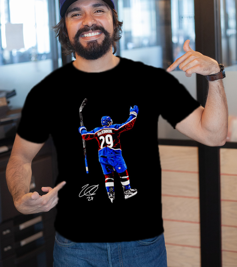 Nathan MacKinnon 29 Colorado Avalanche Hockey Celebration T-Shirt