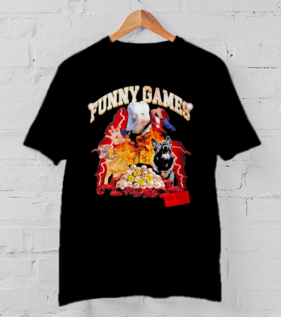 Funny Games Dog Skull Pile Fire Chaos T-Shirt