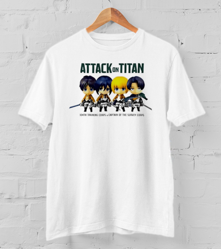 Attack On Titan Chibi Eren Mikasa Armin Levi 104th Training Corps Survey Corps T-Shirt
