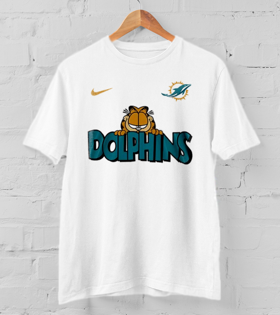 Nike Miami Dolphins Garfield Orange Cat çizim T-Shirt