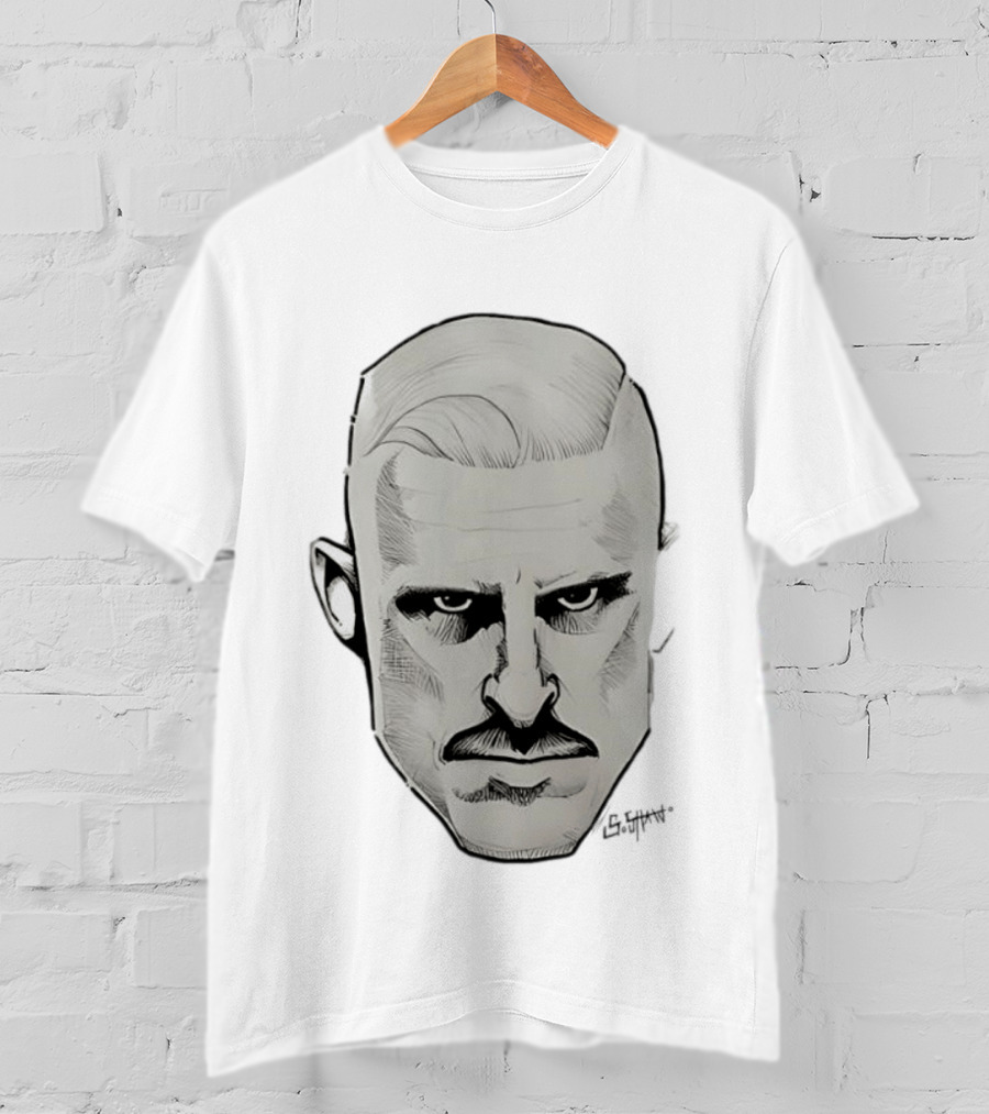 Mustache Man Intense Gaze Slick Back Hair T-Shirt