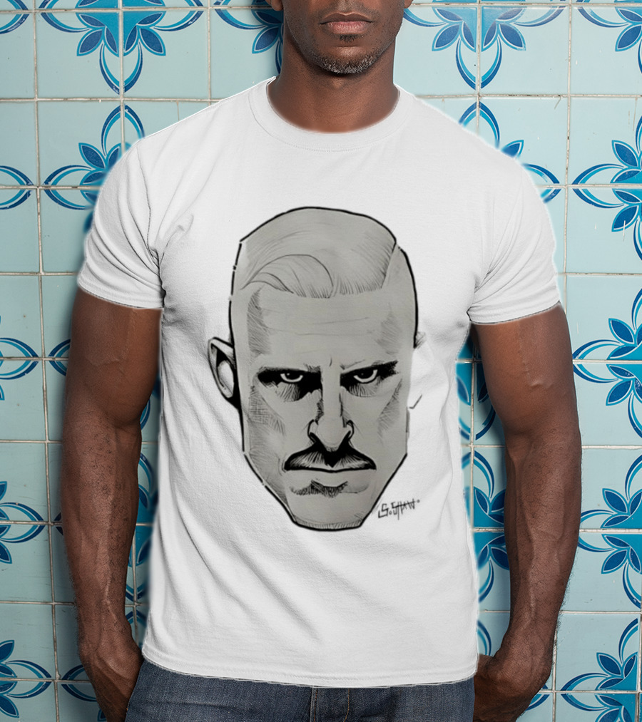Mustache Man Intense Gaze Slick Back Hair T-Shirt
