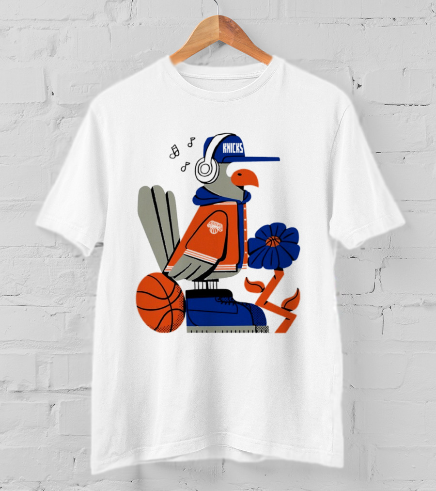 New York Knicks Bird Cap Headphones Basketball Flower T-Shirt