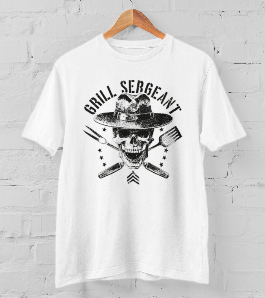 Grill Sergeant Skull Fork Spatula Chef Hat Stars T-Shirt