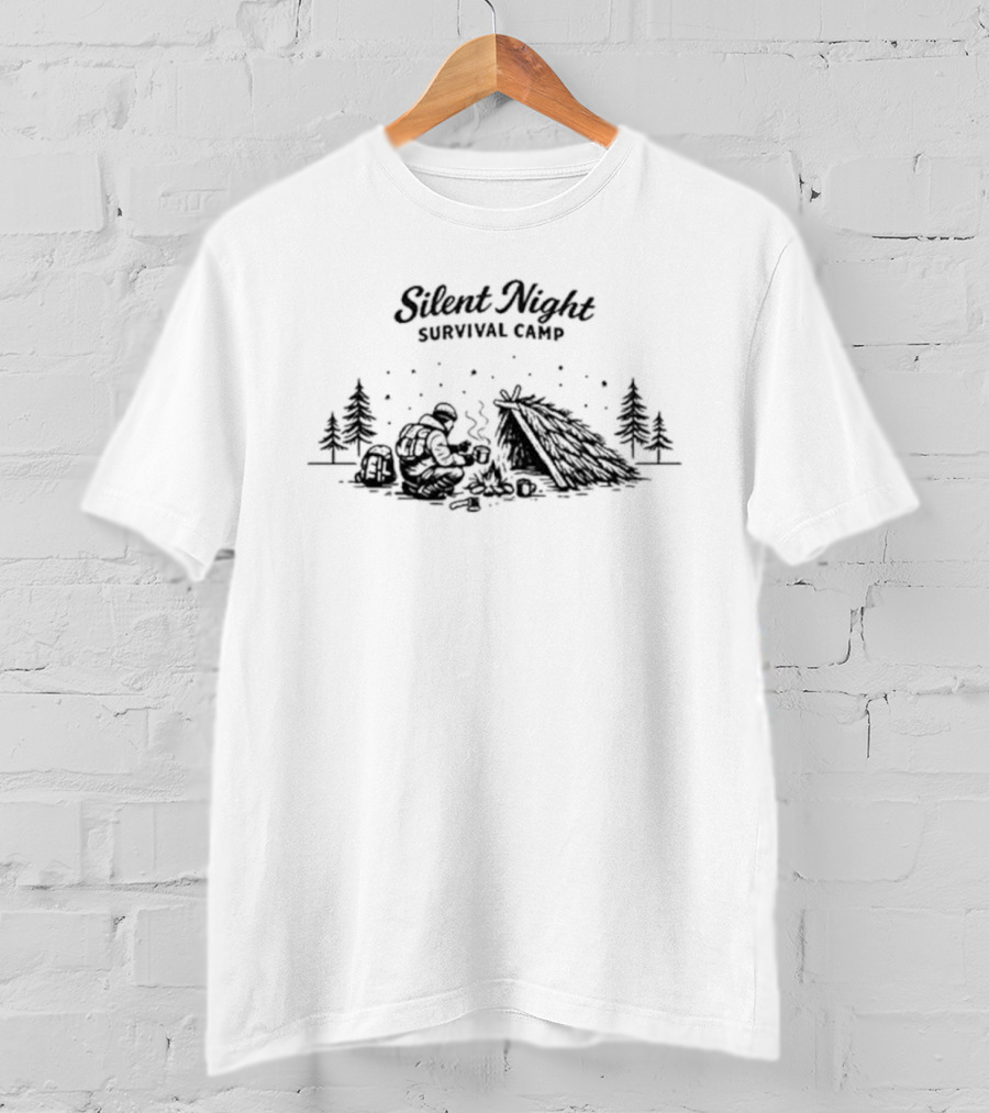 Silent Night Survival Camp Winter Wilderness Scene T-Shirt