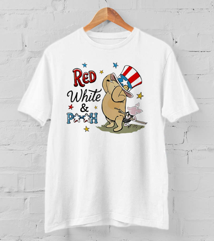 Red White And Pooh Patriotic Theme With Piglet T-Shirt