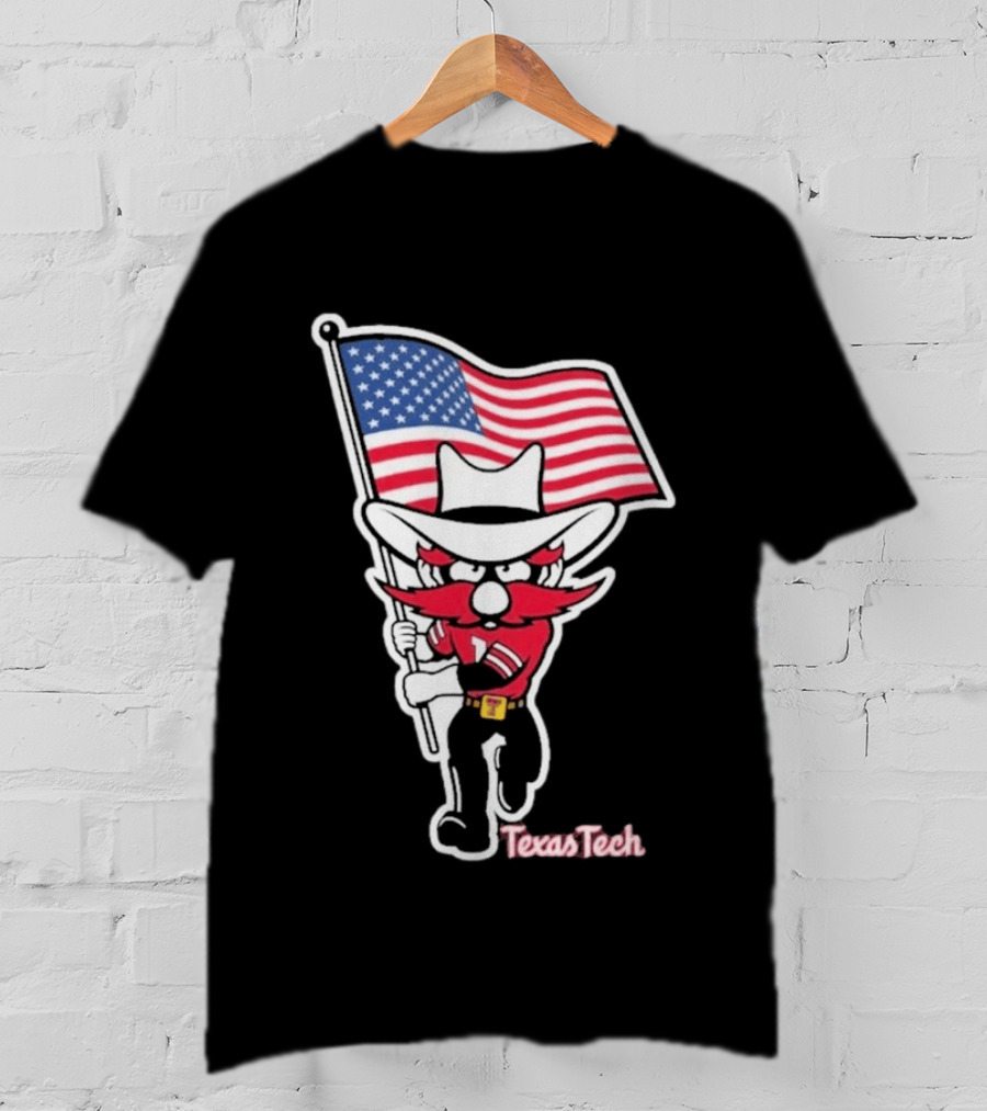 Texas Tech Red Raider Holding American Flag Sticker T-Shirt