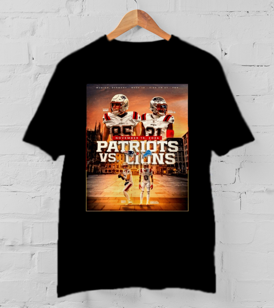 New England Patriots Vs Detroit Lions November 15 2026 Munich Germany Week 10 FOX T-Shirt