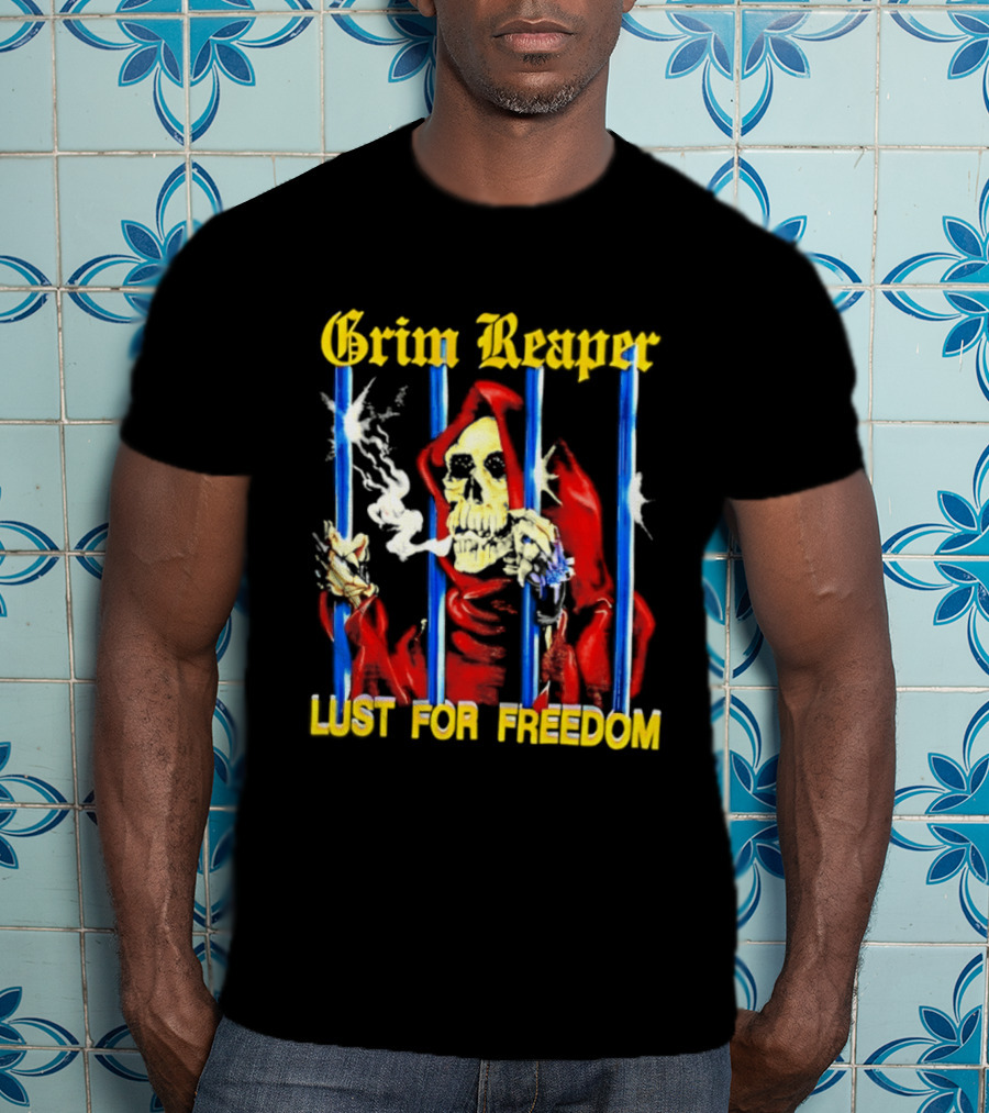 Grim Reaper Behind Bars Lust For Freedom T-Shirt