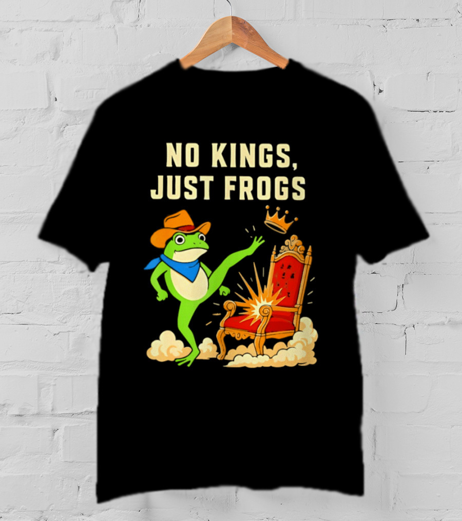 No Kings Just Frogs Portland Cowboy Frog Kicking Crown From Throne T-Shirt