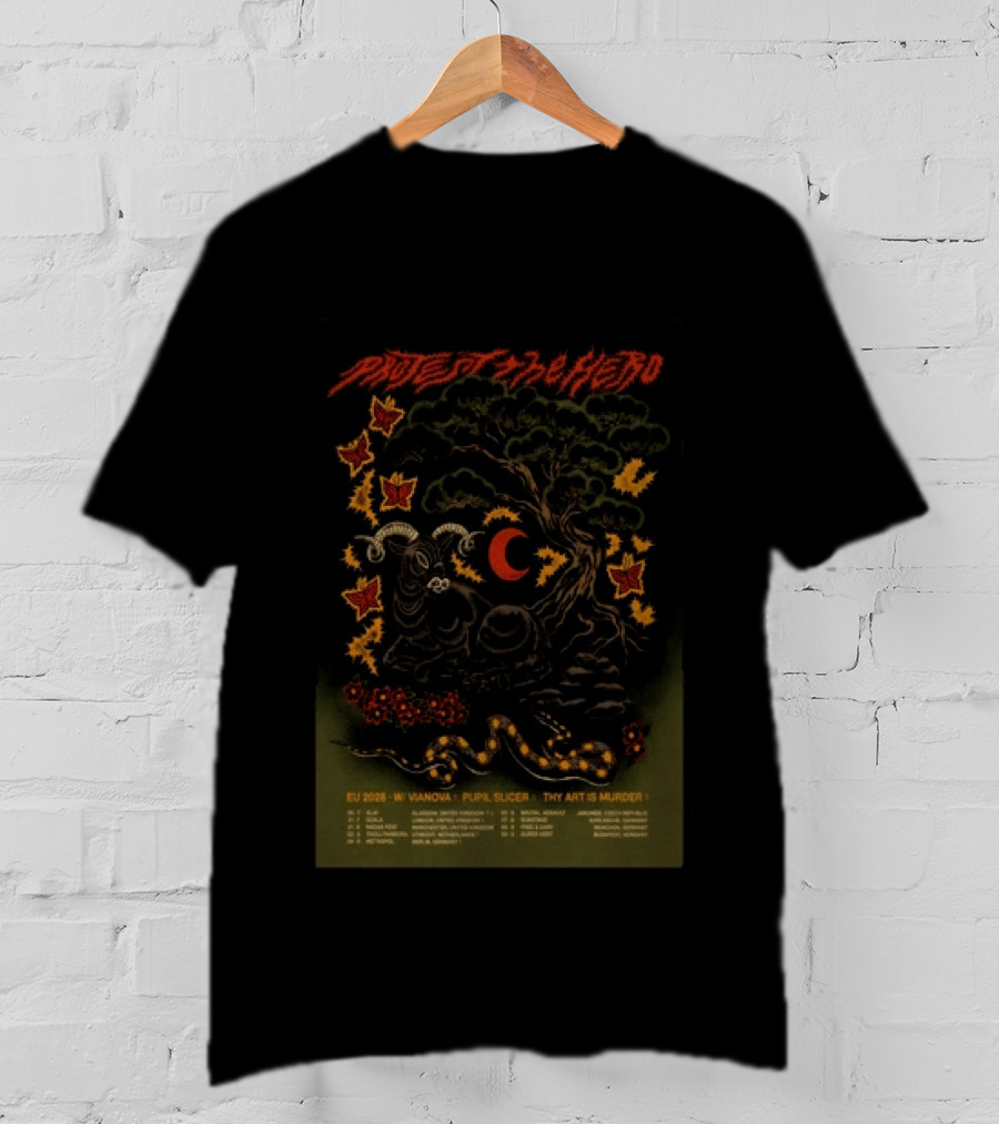 Protest The Hero EU 2026 Tour Vanaova Pupil Slicer Thy Art Is Murder Butterfly Tree Goat Snake T-Shirt
