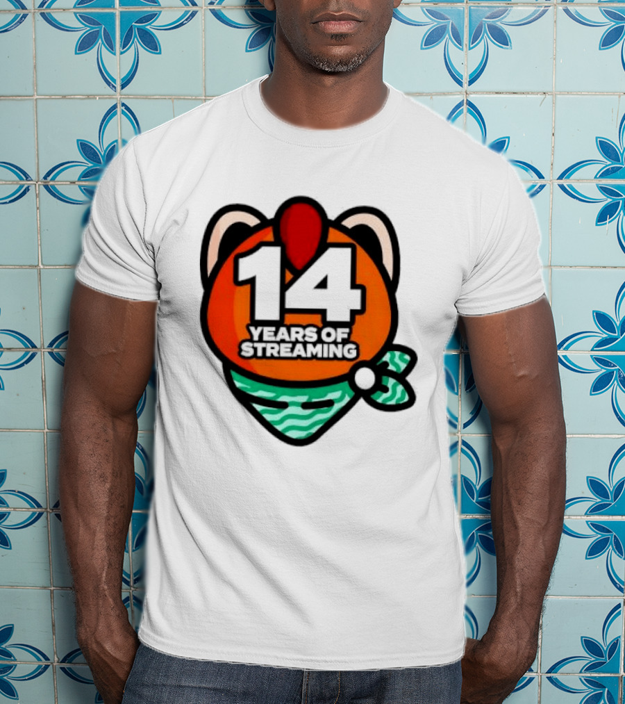 14 Years Of Streaming Cat Ear Design With Bandana T-Shirt