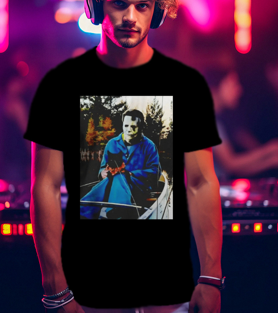 Michael Myers Lake Fishing With Cat In Boat T-Shirt