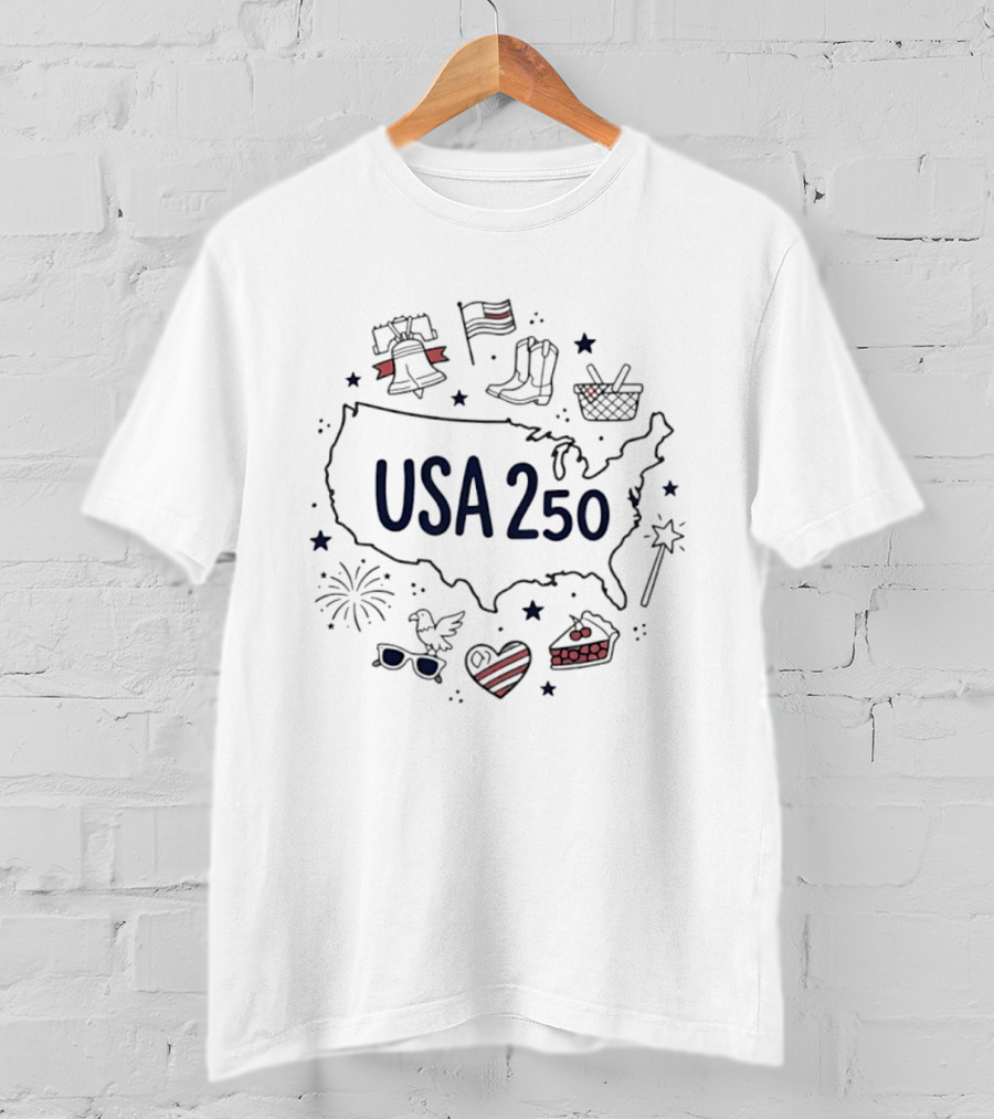 USA 250 Map With Patriotic T-Shirt