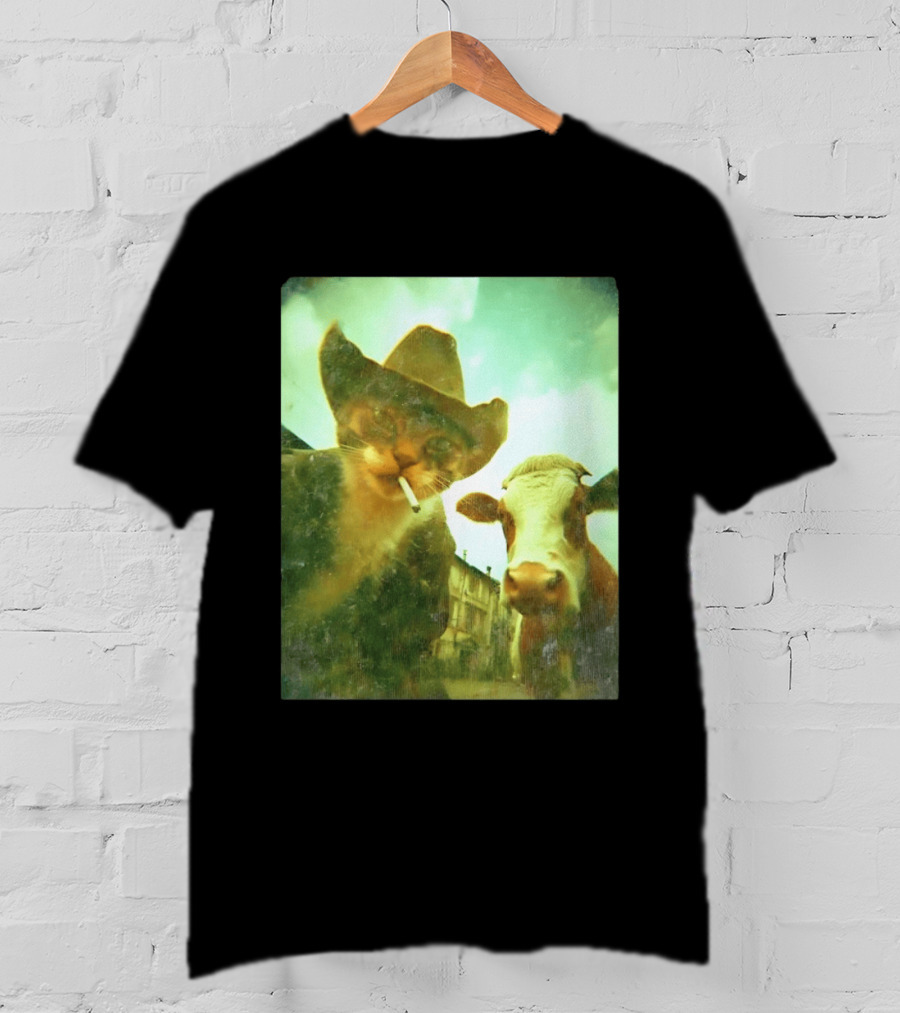 Cowboy Cat Smoking With Cow T-Shirt