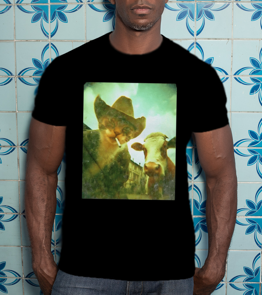 Cowboy Cat Smoking With Cow T-Shirt