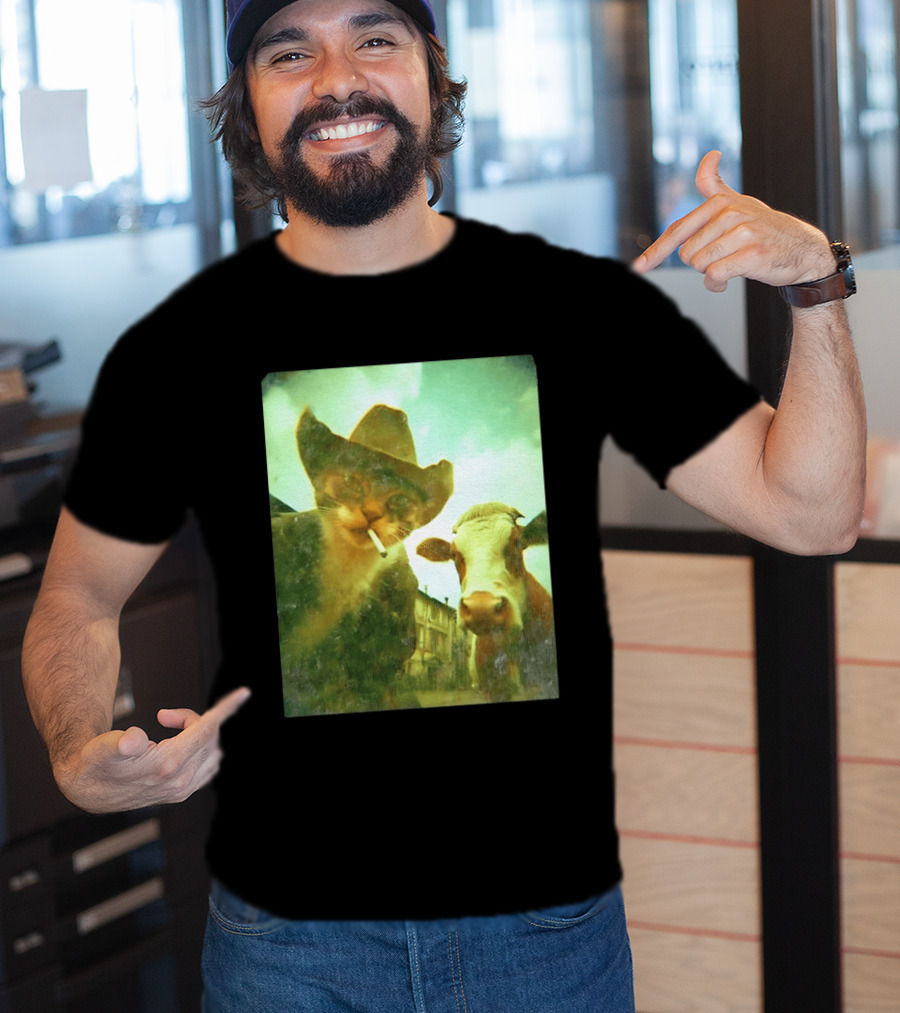 Cowboy Cat Smoking With Cow T-Shirt