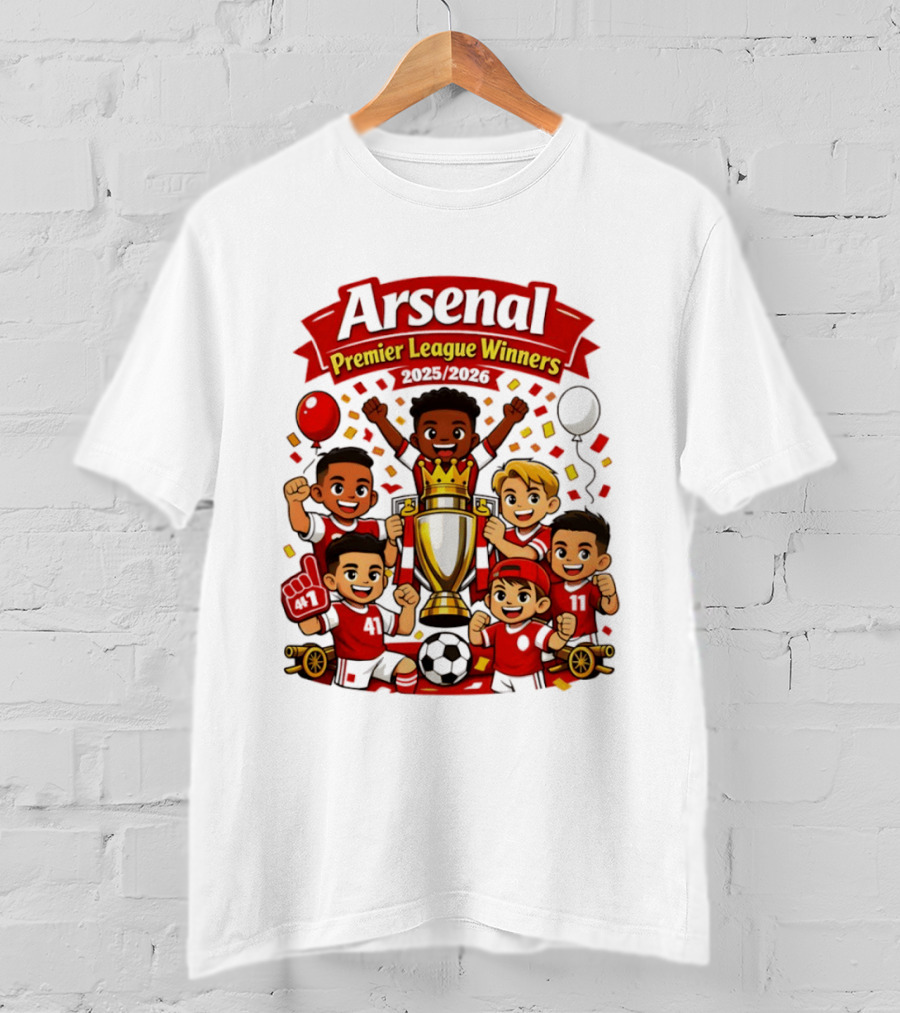 Arsenal Premier League Winners 2025 2026 Cartoon Champions Celebration T-Shirt
