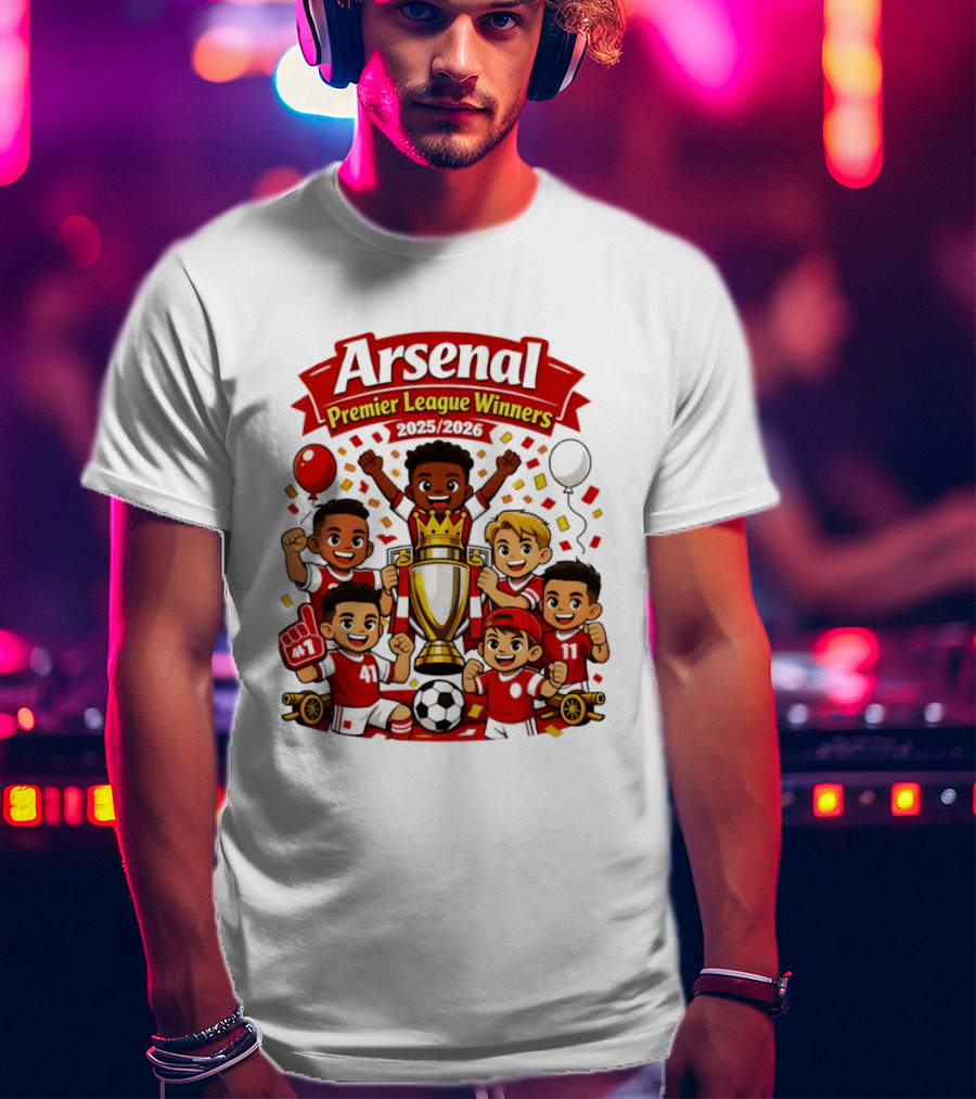 Arsenal Premier League Winners 2025 2026 Cartoon Champions Celebration T-Shirt