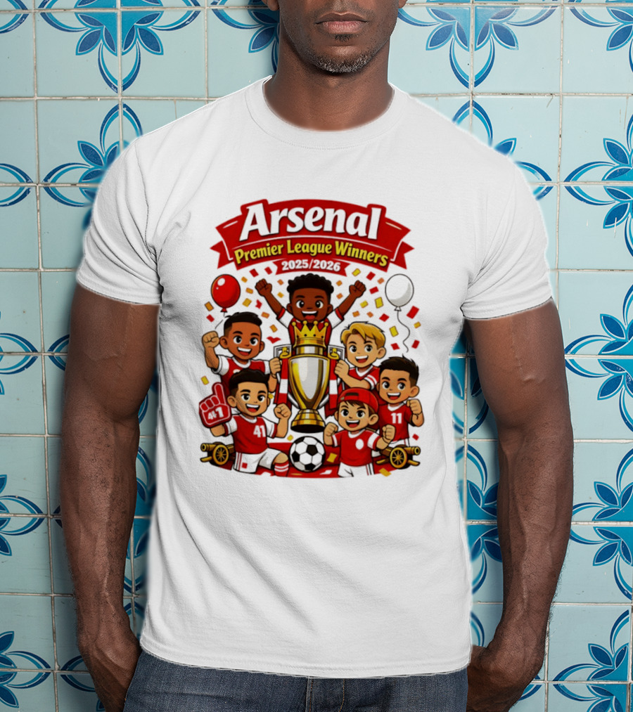 Arsenal Premier League Winners 2025 2026 Cartoon Champions Celebration T-Shirt