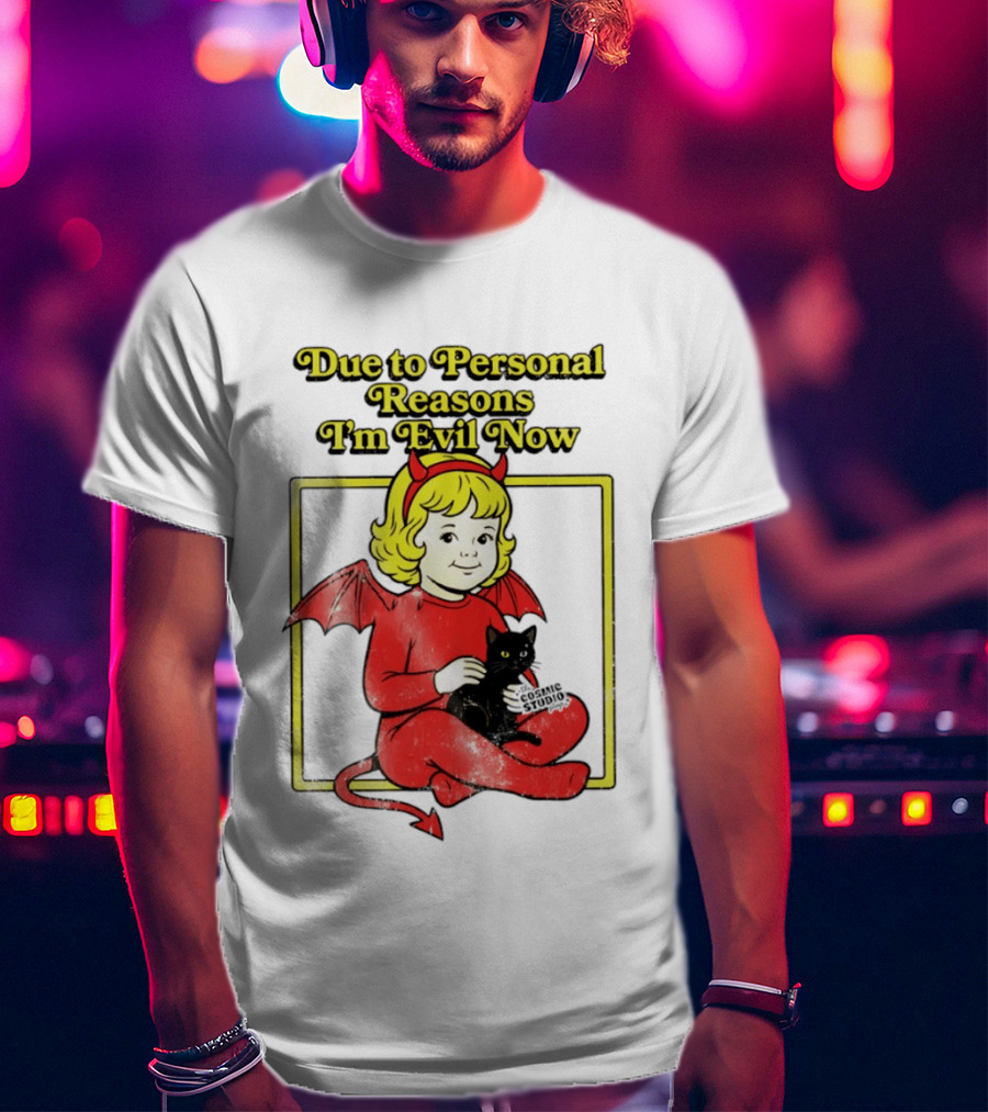 Due To Personal Reasons I'm Evil Now Baby Devil Costume With Black Cat T-Shirt