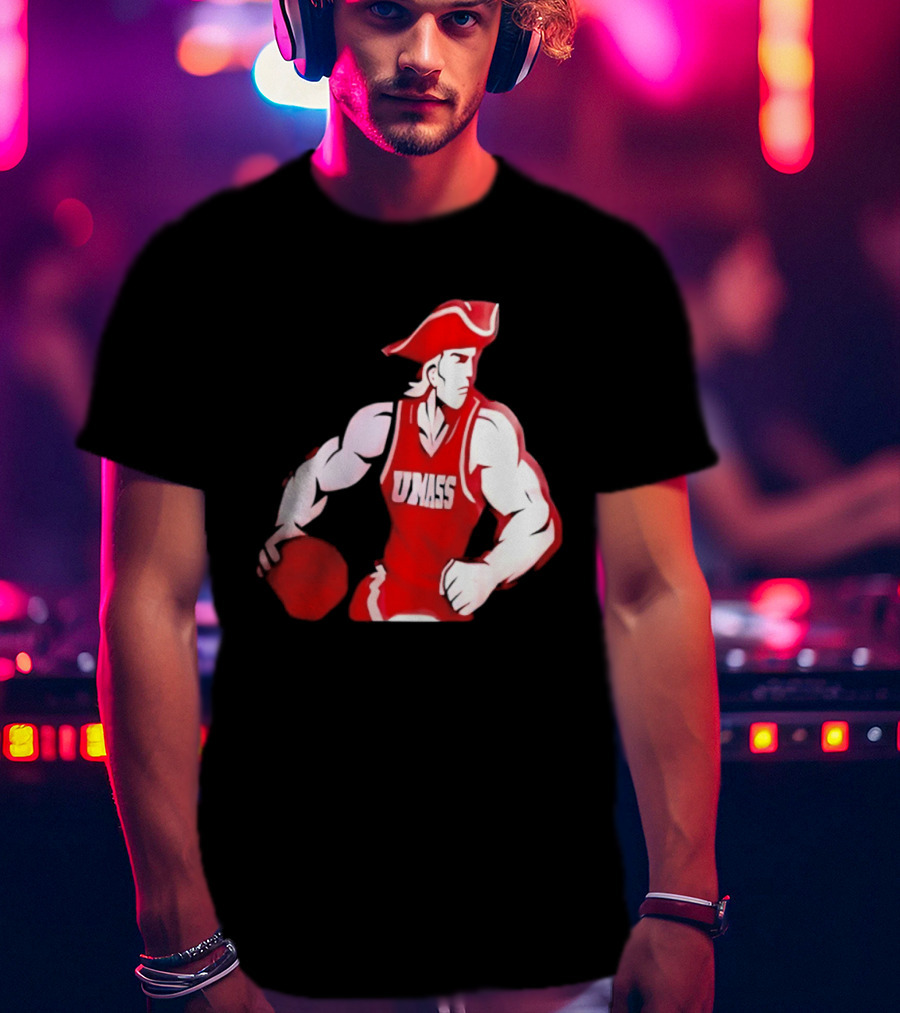 UMass Minutemen Basketball Red Jersey Embroidery T-Shirt