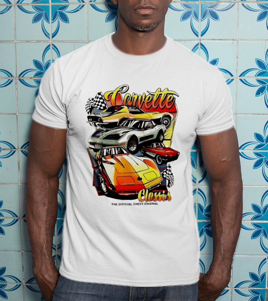 Corvette Classics The Official Chevy Original Cars Racing Flags T-Shirt