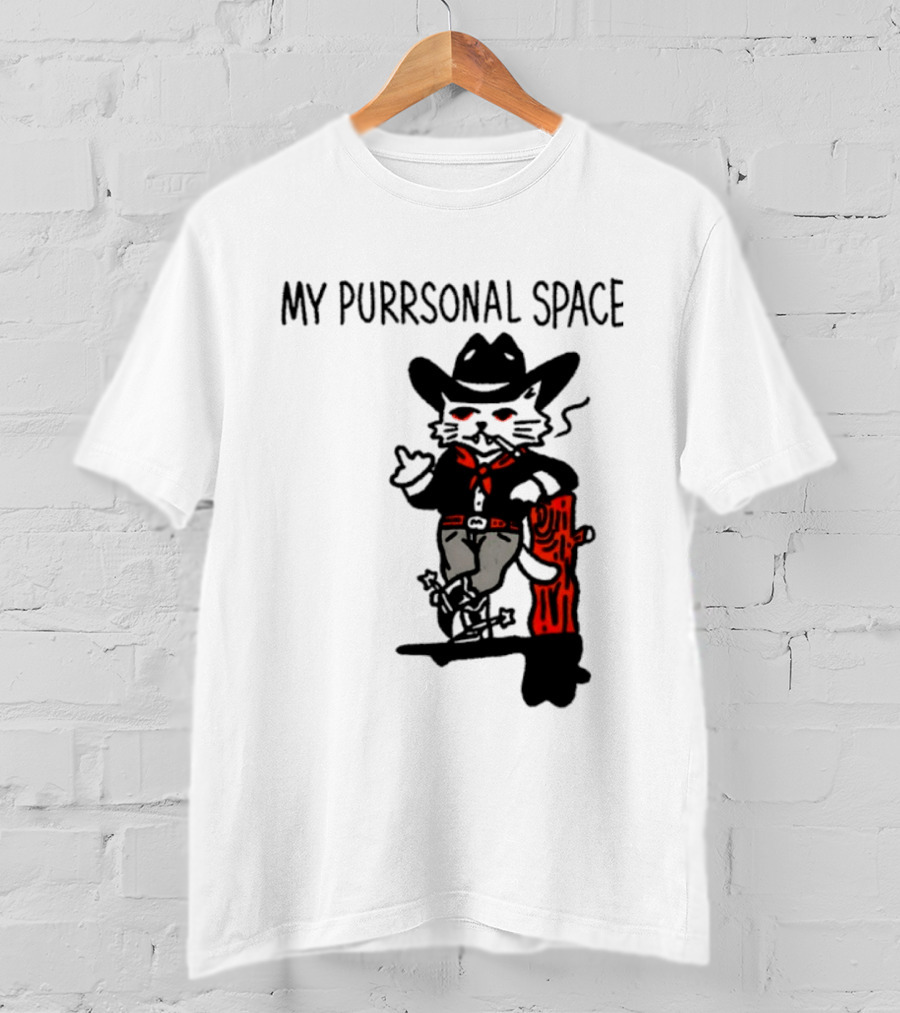Cowboy Cat Smoking My Purrsonal Space Cartoon Western T-Shirt