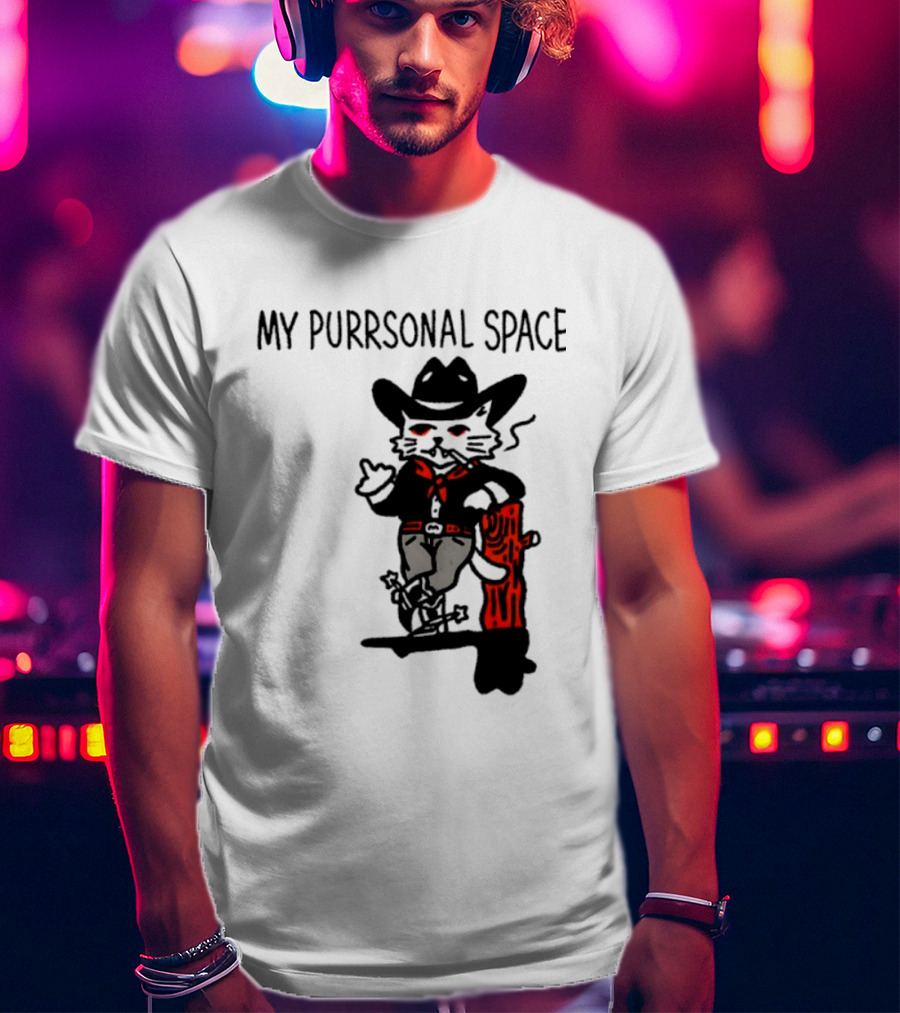 Cowboy Cat Smoking My Purrsonal Space Cartoon Western T-Shirt