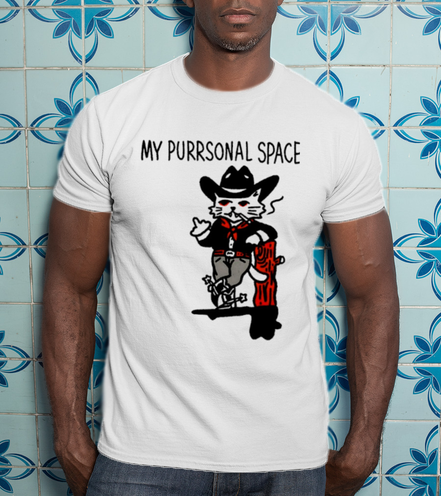 Cowboy Cat Smoking My Purrsonal Space Cartoon Western T-Shirt