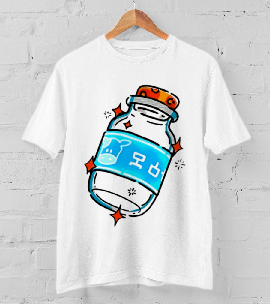 Fresh Milk Bottle With Blue Cow Label And Orange Cap T-Shirt