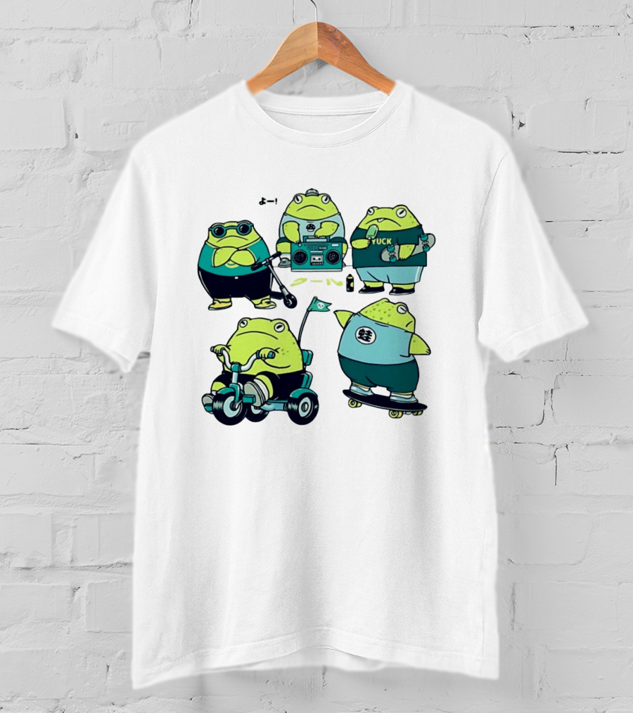 Frog Riding Scooter Tricycle Skateboard Boombox Summer Fun T-Shirt