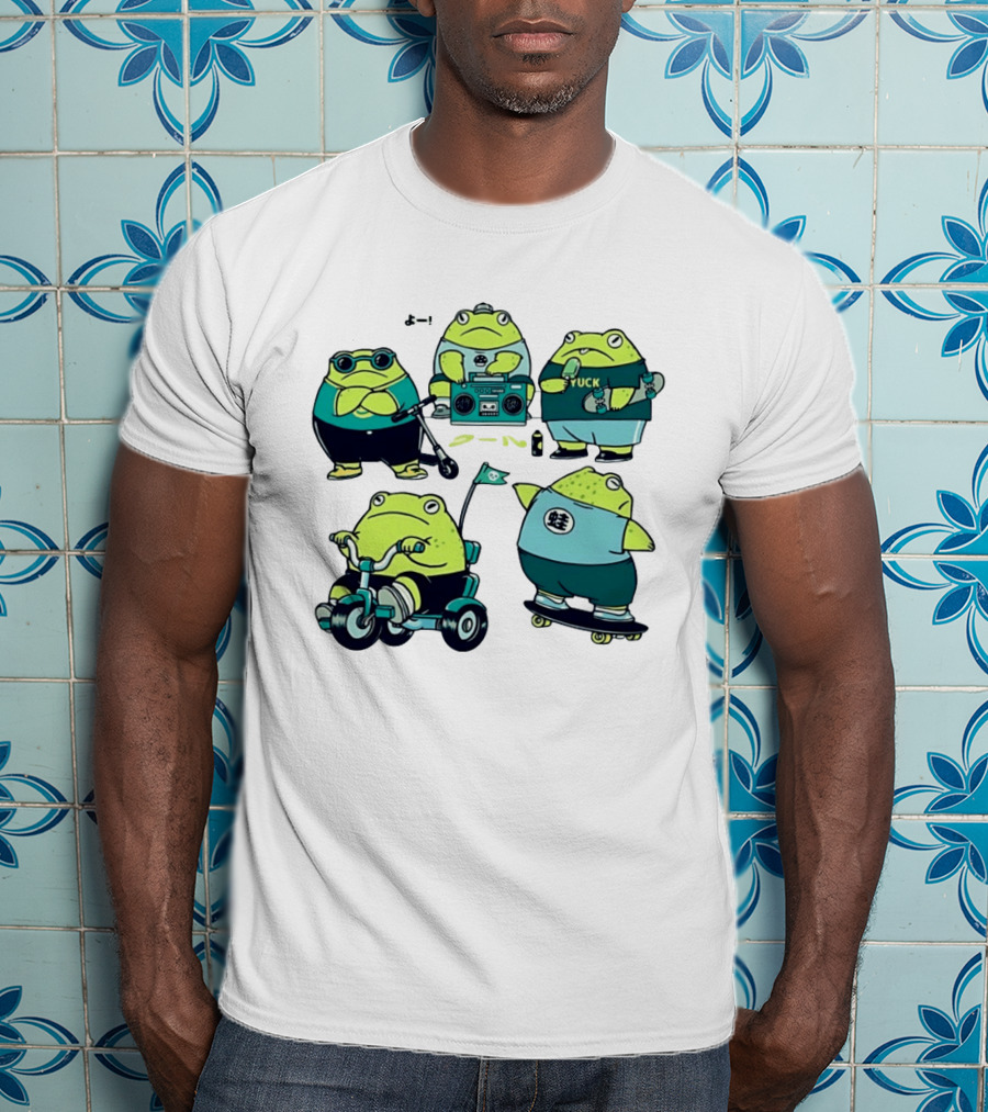 Frog Riding Scooter Tricycle Skateboard Boombox Summer Fun T-Shirt