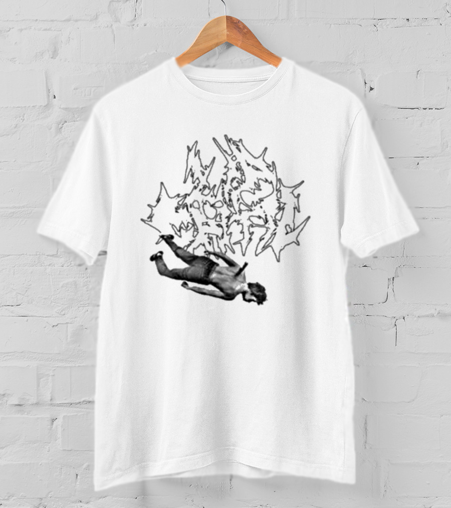 Lip Critic Pink Murder Distorted Text And Fallen Figure T-Shirt