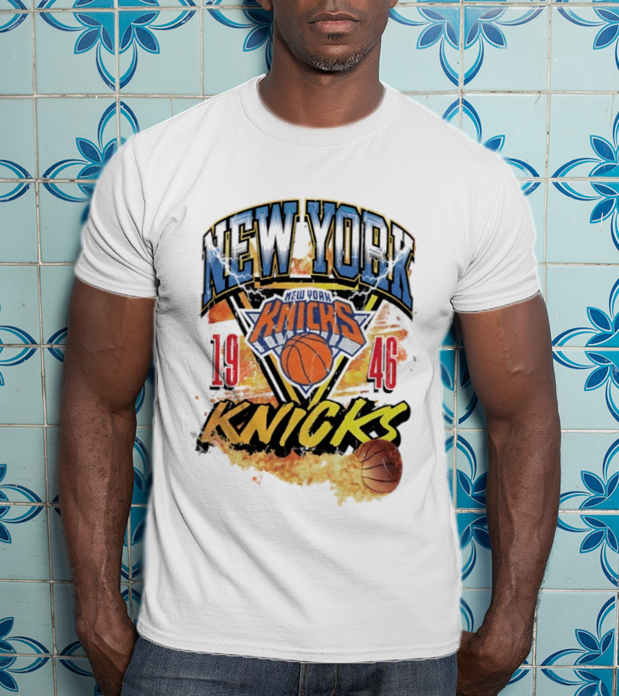 New York Knicks 1946 Basketball On Fire T-Shirt