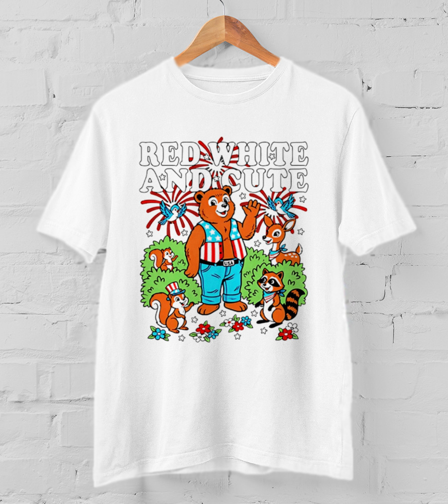 Red White And Cute Bear Raccoon Squirrel Peanuts T-Shirt