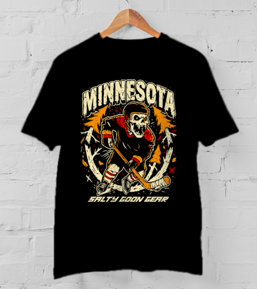 Minnesota Wild Salty Goon Hockey Skeleton T-Shirt