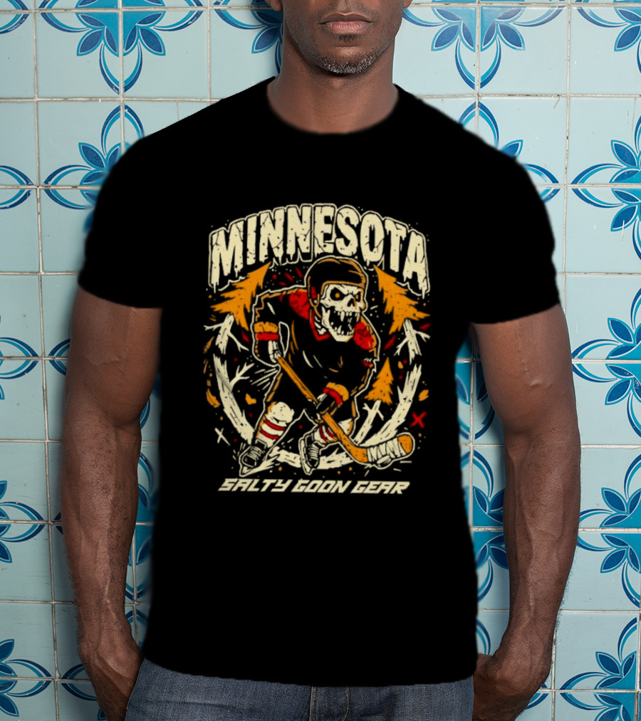 Minnesota Wild Salty Goon Hockey Skeleton T-Shirt