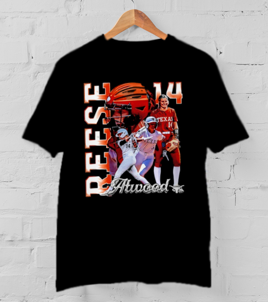Reese Atwood 14 Texas Longhorns Softball Player White Uniform And Red Helmet T-Shirt
