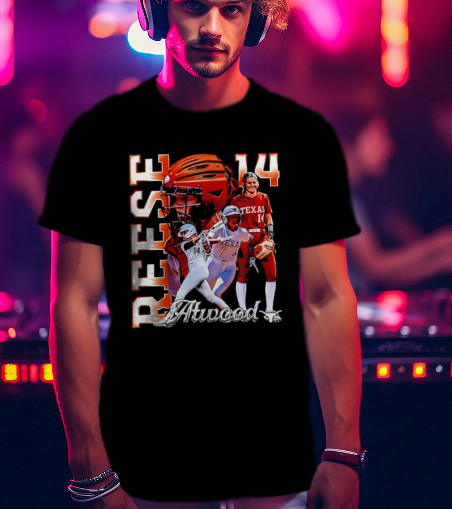 Reese Atwood 14 Texas Longhorns Softball Player White Uniform And Red Helmet T-Shirt