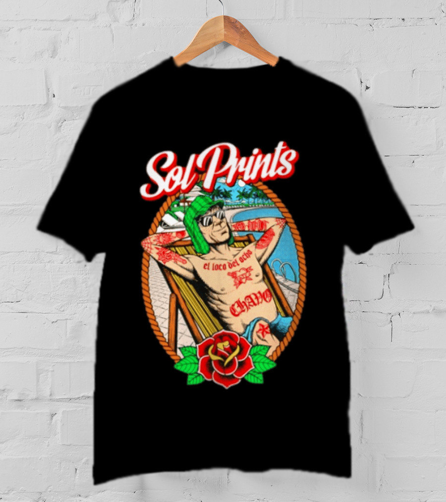 Sol Prints El Loco Del Ocho Chavo Relaxing By The Pool With Tattoos T-Shirt