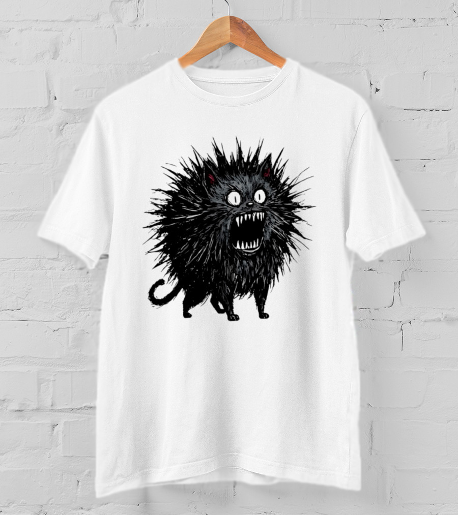 Angry Spiky Black Cat Meme Wild Expression T-Shirt