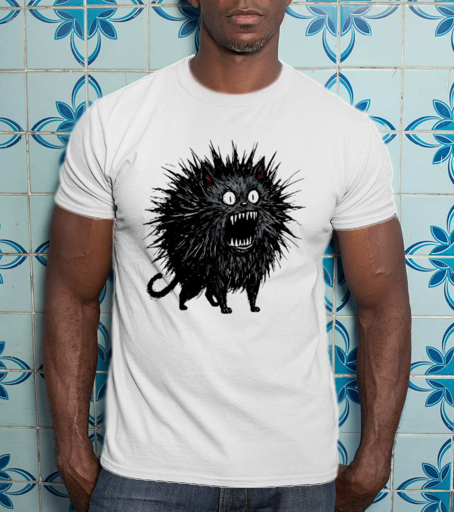 Angry Spiky Black Cat Meme Wild Expression T-Shirt