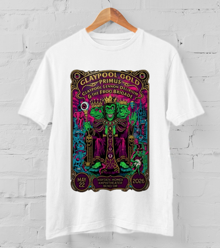 Claypool Gold Primus Claypool Lennon Delirium And The Frog Brigade Hayden Homes Amphitheater Bend Oregon May 22 2026 Gig T-Shirt