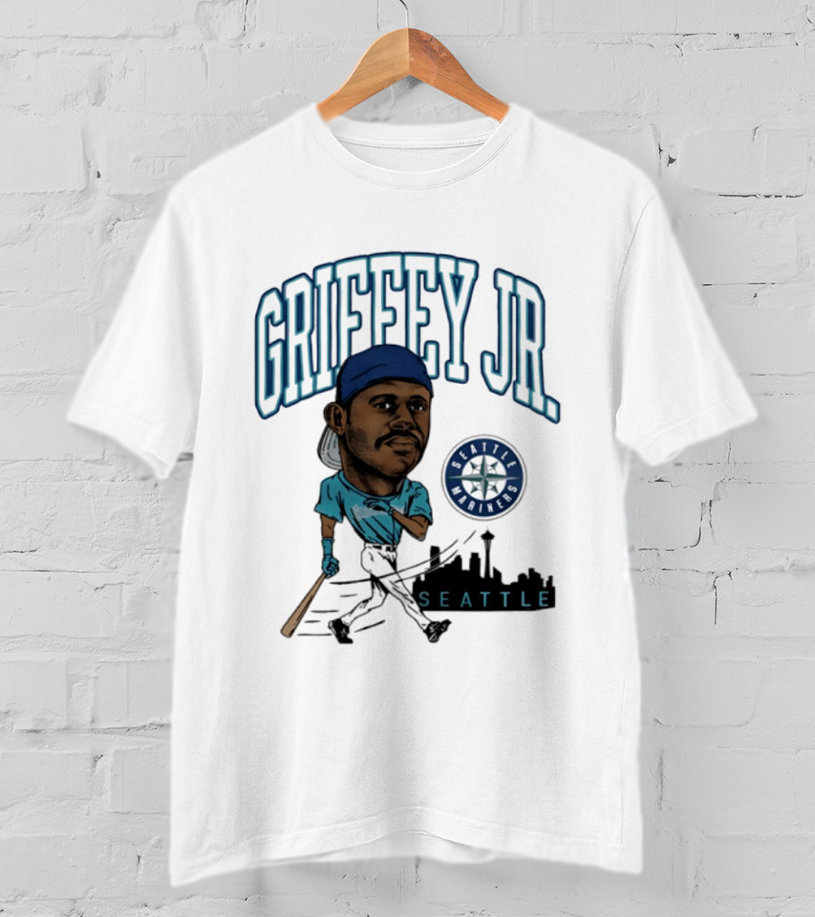 Seattle Mariners Griffey Jr. Skyline Caricature T-Shirt