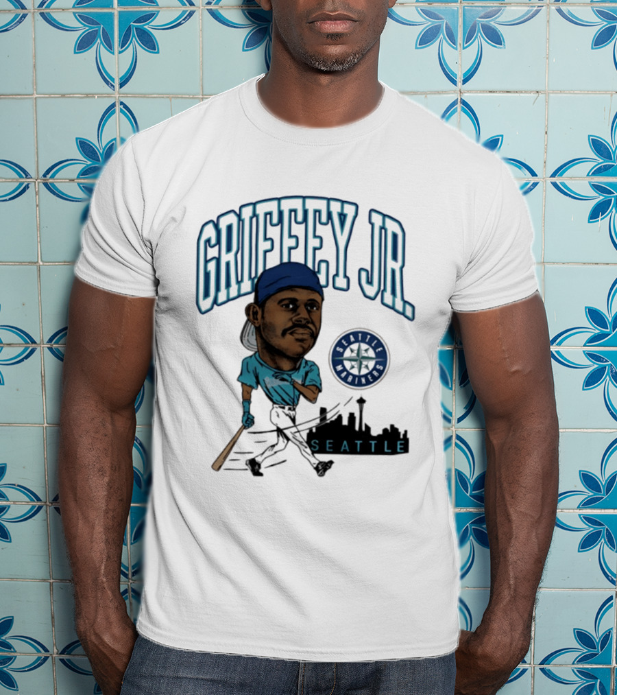 Seattle Mariners Griffey Jr. Skyline Caricature T-Shirt