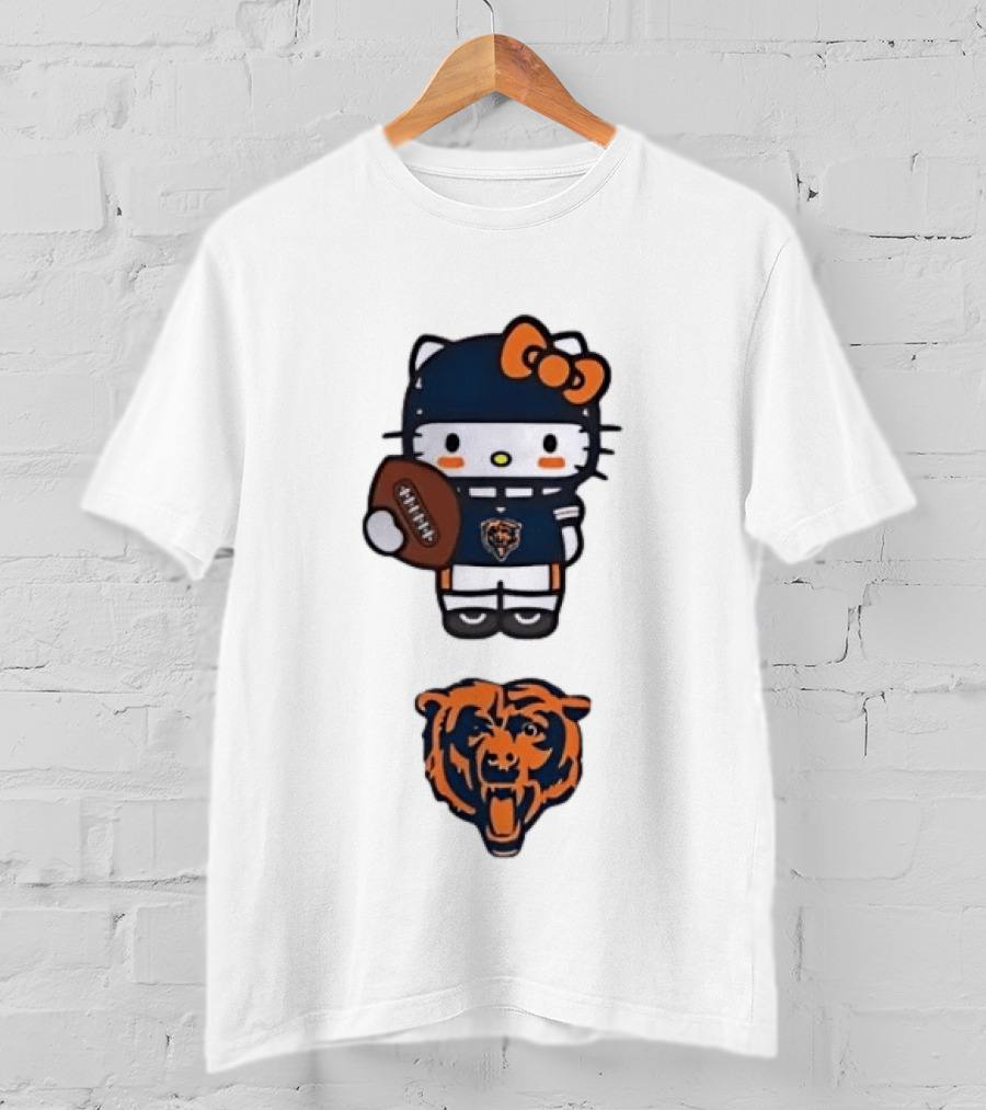 Hello Kitty Bears Football With Chicago Bear Head T-Shirt