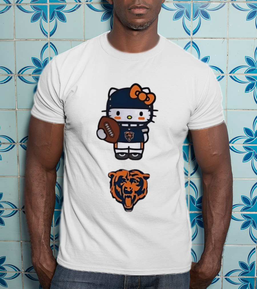 Hello Kitty Bears Football With Chicago Bear Head T-Shirt
