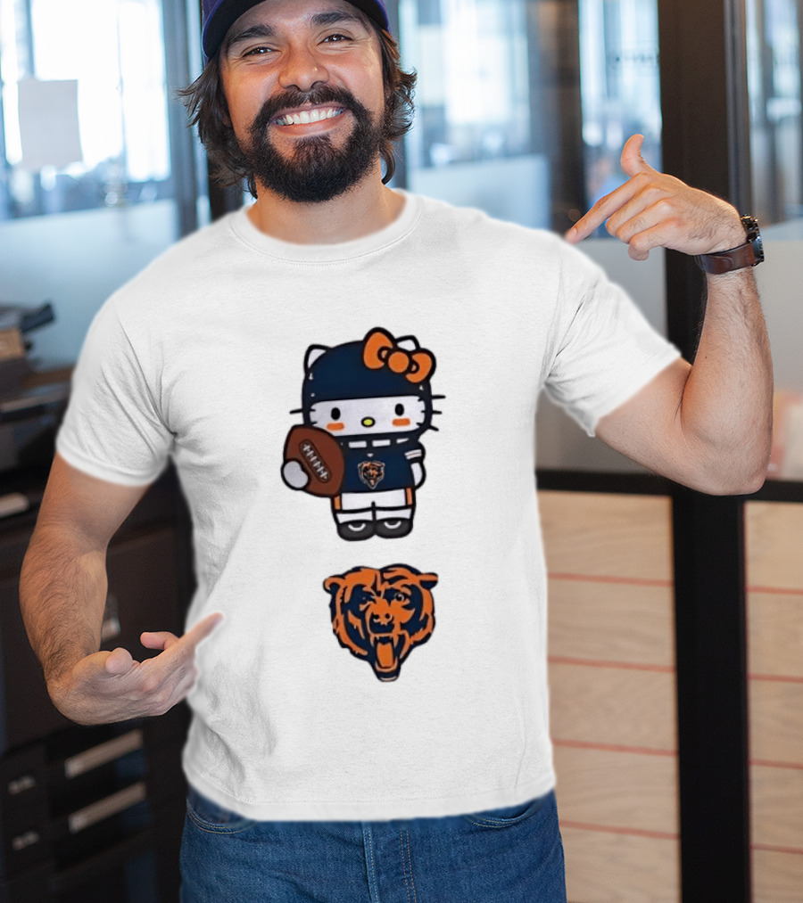 Hello Kitty Bears Football With Chicago Bear Head T-Shirt